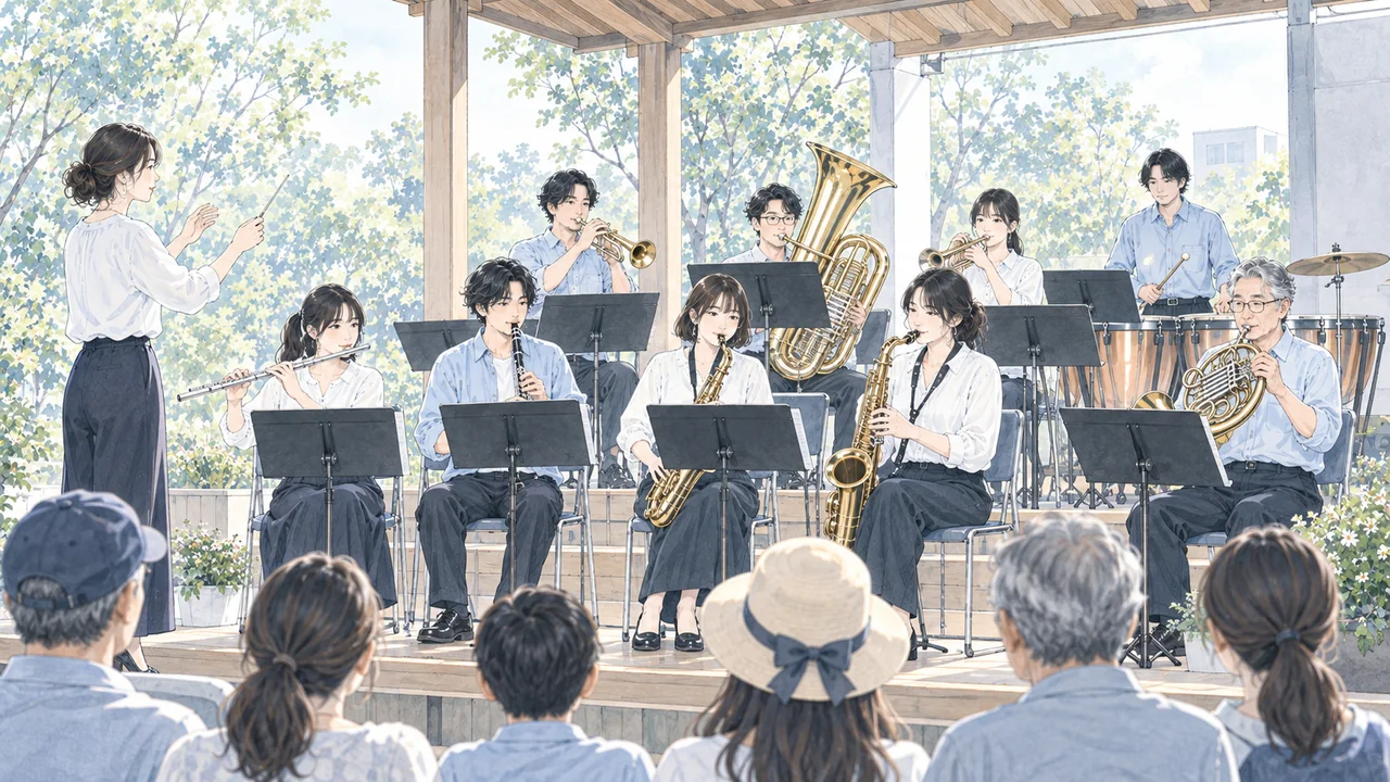 緑のある会場で開かれているコンサート